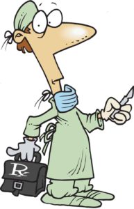 Cartoon of a surgeon who operates on Children